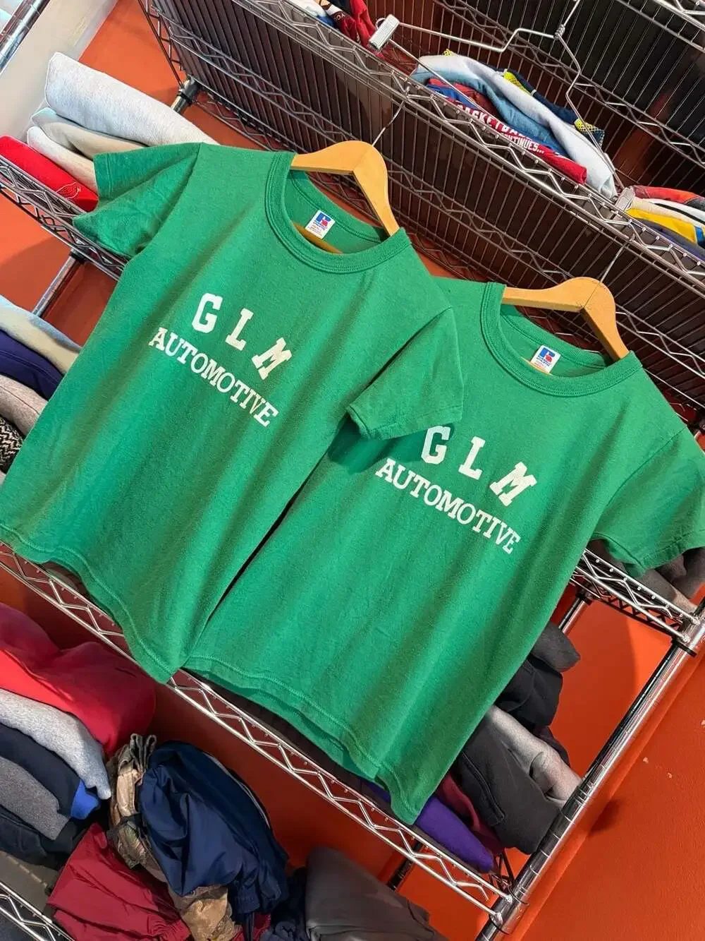 Vintage Russell Athletic GLM Automotive Youth Green T-Shirt Size L Made in USA
